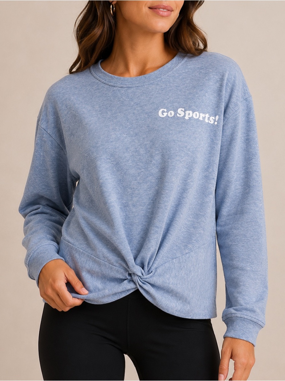 Bishop + Young Go Sports Twist Front Sweatshirt Blue Cozy Pullover Large